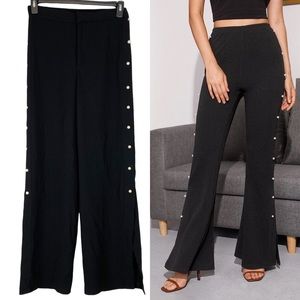 Sans Souci Pearl Detail Wide Leg Black Pant Size M